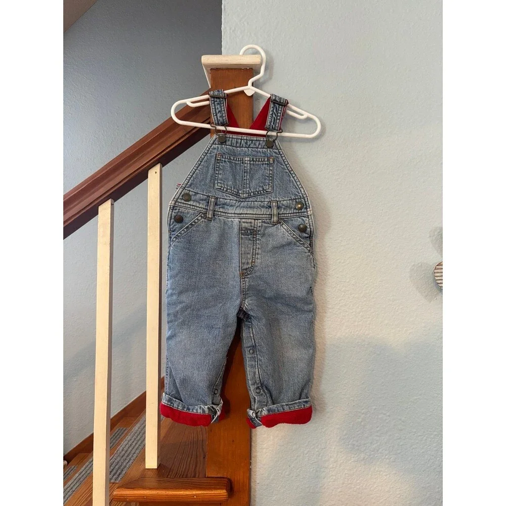Old navy baby vtg y2k fleece lined denim overalls 12/18 mths logo carpenter